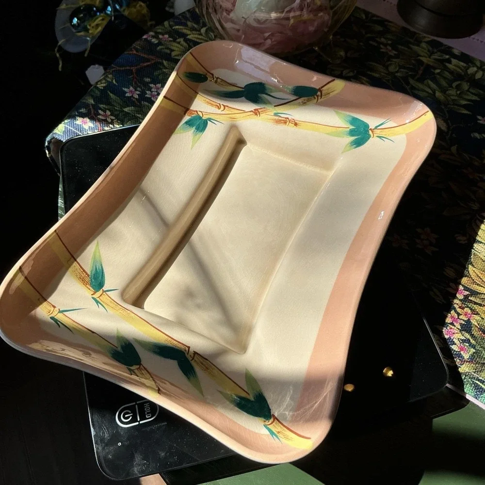 MCM Pink Bamboo Serving Bowl Weil Ware California Malay Bambu 11